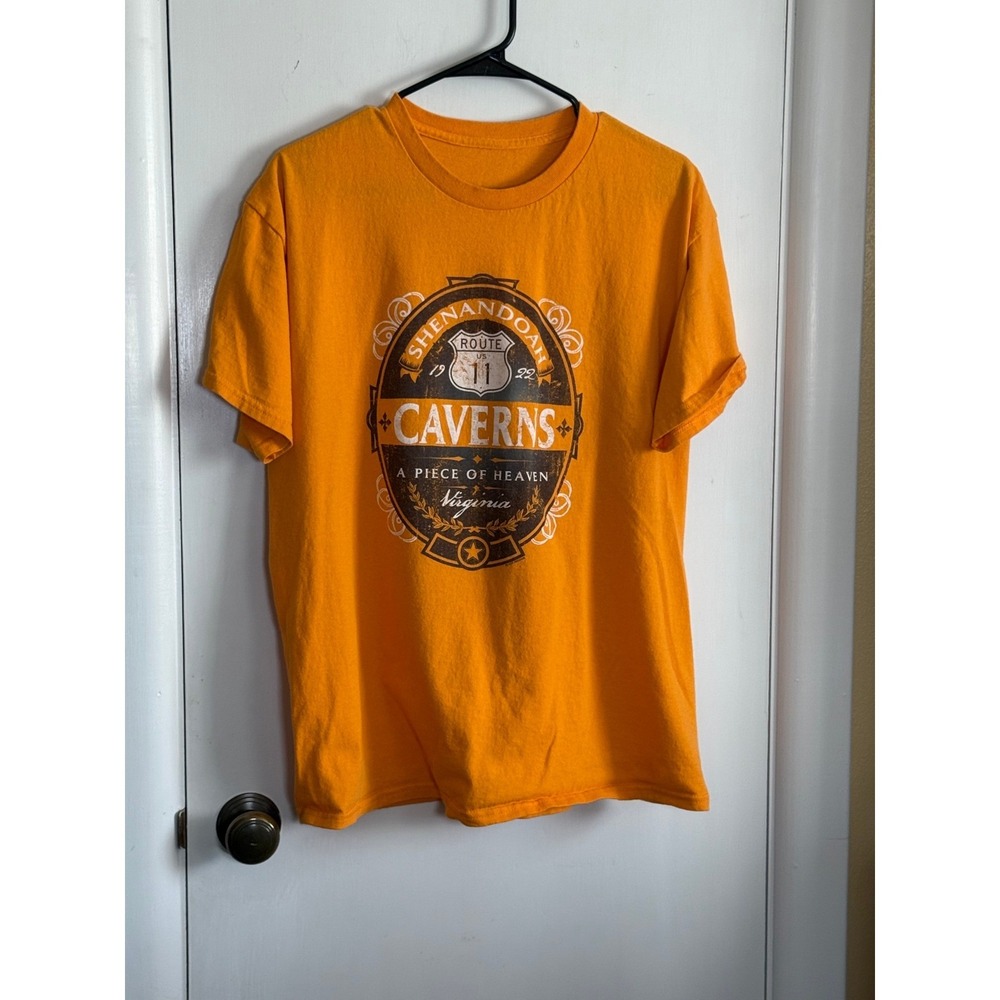 Shenandoah Caverns Virginia Route 11 Orange Graphic T-Shirt Mens XL Short Sleeve